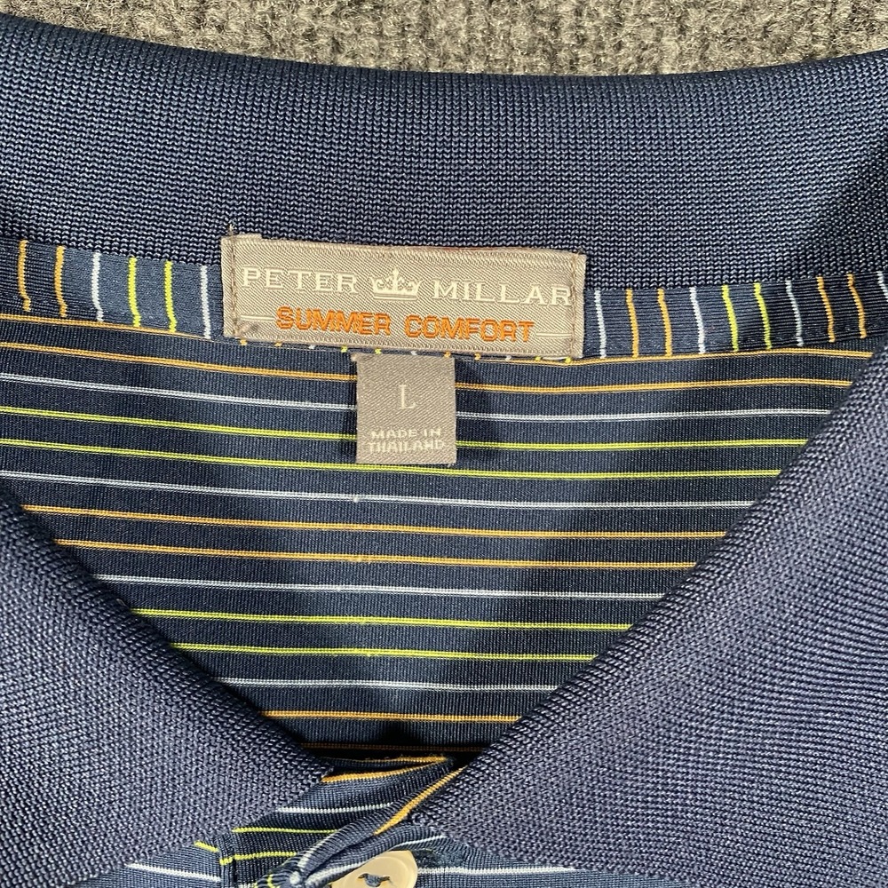 Peter Millar Summer Comfort Golf Polo Shirt Mens Large Striped Grand Cypress - Picture 3 of 8